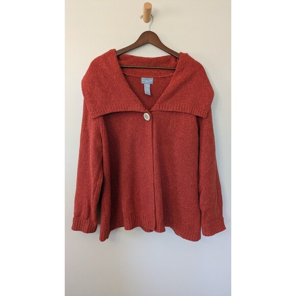 Women's Cardigan Sweater 3X Lambs Wool Angora Thick One Button Shawl Collar Rust - Picture 1 of 10